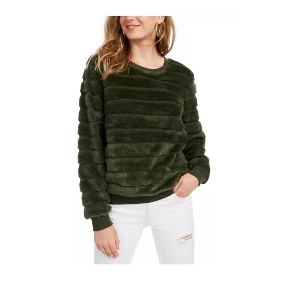 Crave Fame Juniors Womens XS Ivory White Comfy Faux Fur Sweatshirt NWT AH38 - Picture 2 of 6